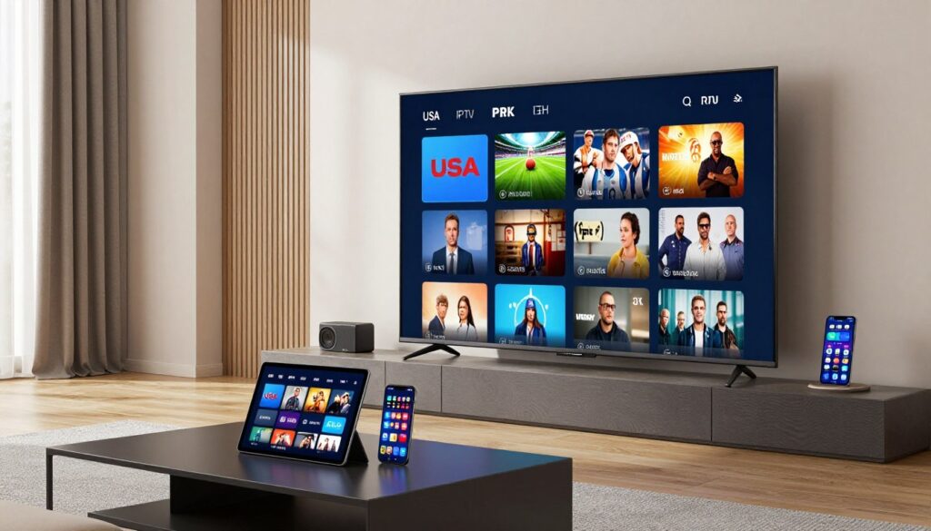 usa iptv streaming on multiple devices showing live channels and 4K content quality